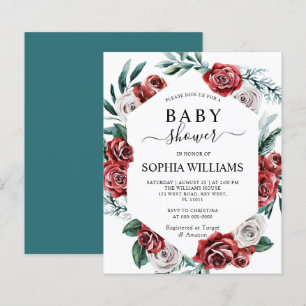 Budget Red Rose & Green Baby Shower Invitation