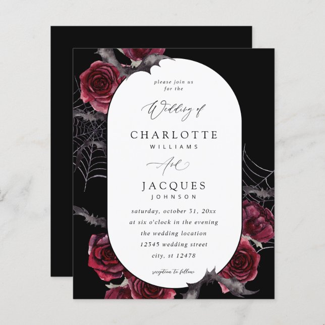 Budget Red Rose Halloween Bats Wedding- Black (Front/Back)