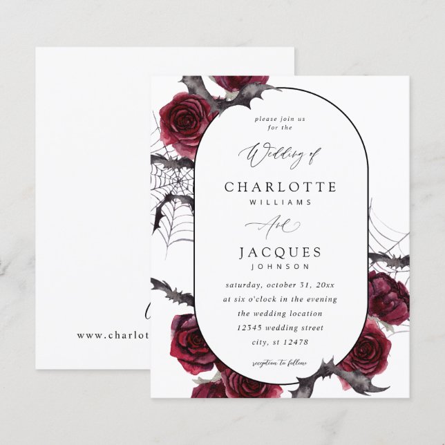 Budget Red Rose Halloween Bats Wedding- White (Front/Back)