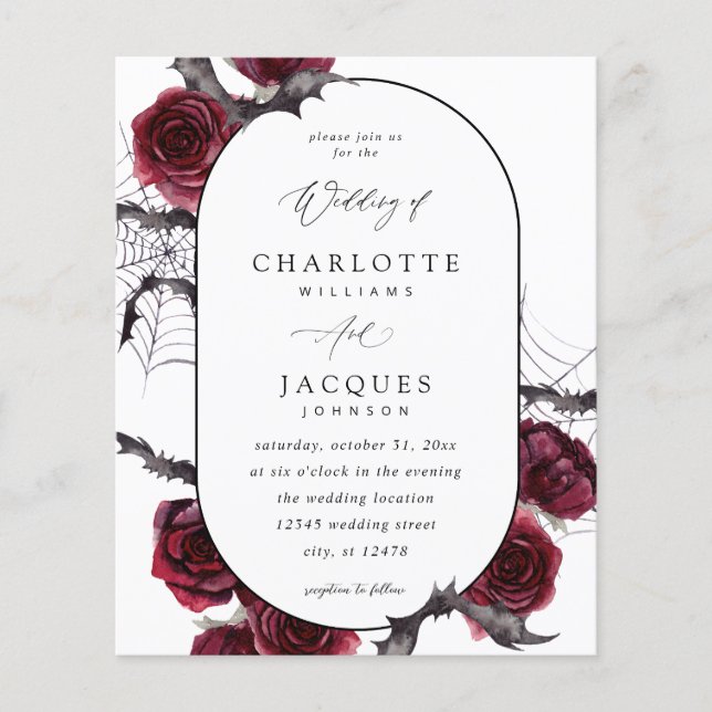 Budget Red Rose Halloween Bats Wedding- White Flyer (Front)