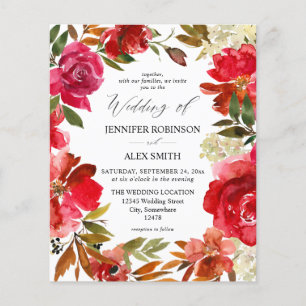 Budget Red Rose & White Floral 2 Wedding Flyer