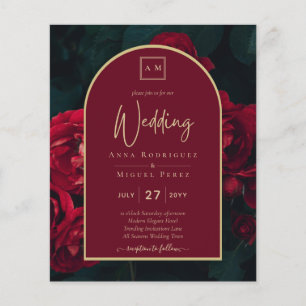 BUDGET Red Roses ForestGreen Winter Wedding INVITE Flyer