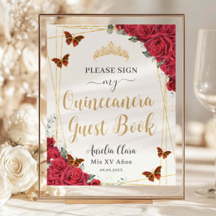 Budget Red Roses Quinceanera Birthday Guest Book 