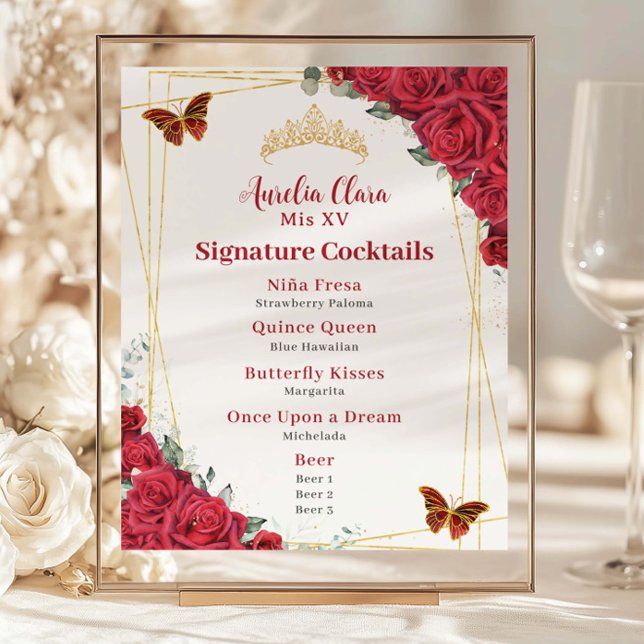 Budget Red Roses Quinceanera XV Birthday Bar Menu (Creator Uploaded)