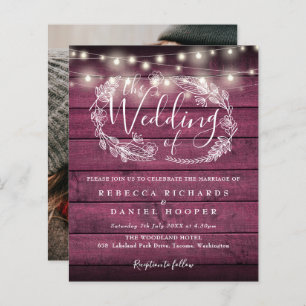 Budget Red Rustic Lights Photo Wedding Invite