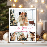 Budget Red Script 4 Photo Collage Christmas Card<br><div class="desc">Budget Elegant Modern Red Heart Script 4 Photo Collage Merry Christmas Script Holiday Thin Card. Note: thinner than postcard! This festive minimal four (4) photo holiday card template features a pretty photo collage, a little doodle heart and says Merry Christmas! The „Merry Christmas” greeting text is written in a beautiful...</div>