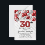 Budget Red Silver Balloon Glitter 30th Birthday Card<br><div class="desc">Modern Glam Burgundy Red Silver Balloon Glitter Sparkle Any Age Birthday Invitation</div>