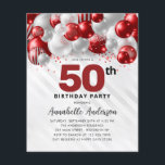 Budget Red Silver Balloon Glitter 50th Birthday<br><div class="desc">Modern Glam Burgundy Red Silver Balloon Glitter Sparkle Any Age Birthday Invitation</div>