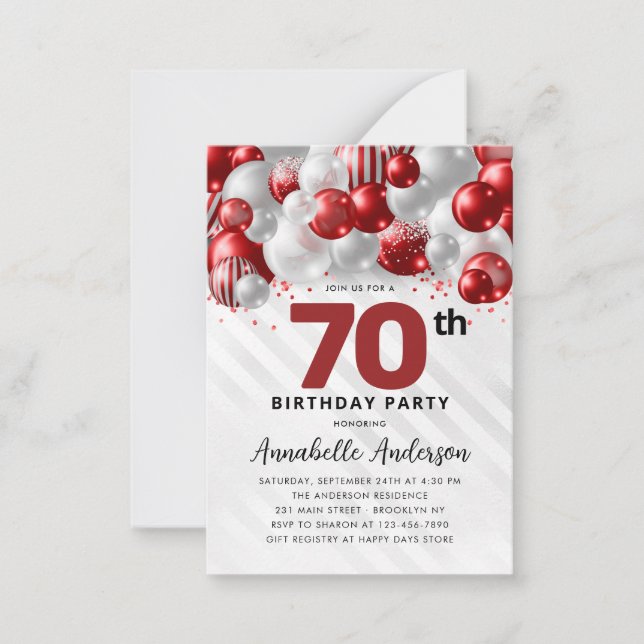 Budget Red Silver Balloon Glitter 70th Birthday Card (Front)