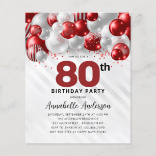 Budget Red Silver Balloon Glitter 80th Birthday