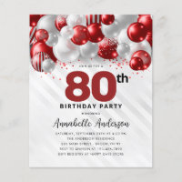 Budget Red Silver Balloon Glitter 80th Birthday