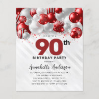 Budget Red Silver Balloon Glitter 90th Birthday