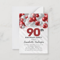 Budget Red Silver Balloon Glitter 90th Birthday