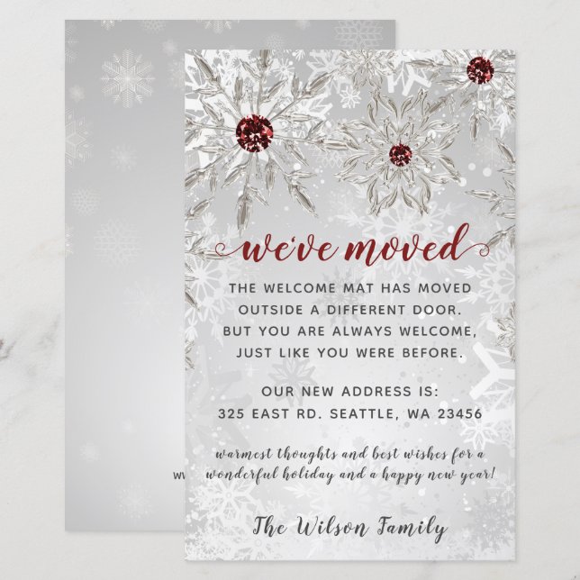 Budget Red Snowflakes We've Moved Holiday Cards (Front/Back)