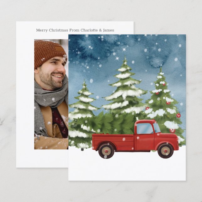 BUDGET Red Truck Photo Christmas Tree Card (Front/Back)