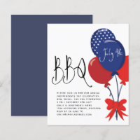 Budget Red White Blue Balloons July 4 BBQ Invite 