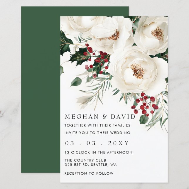 Budget Red White Christmas Wedding Invitation (Front/Back)