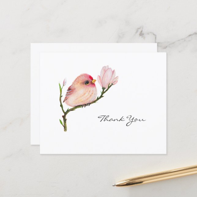 Budget Redpoll Bird All Occasion Thank You Card (Front/Back In Situ)