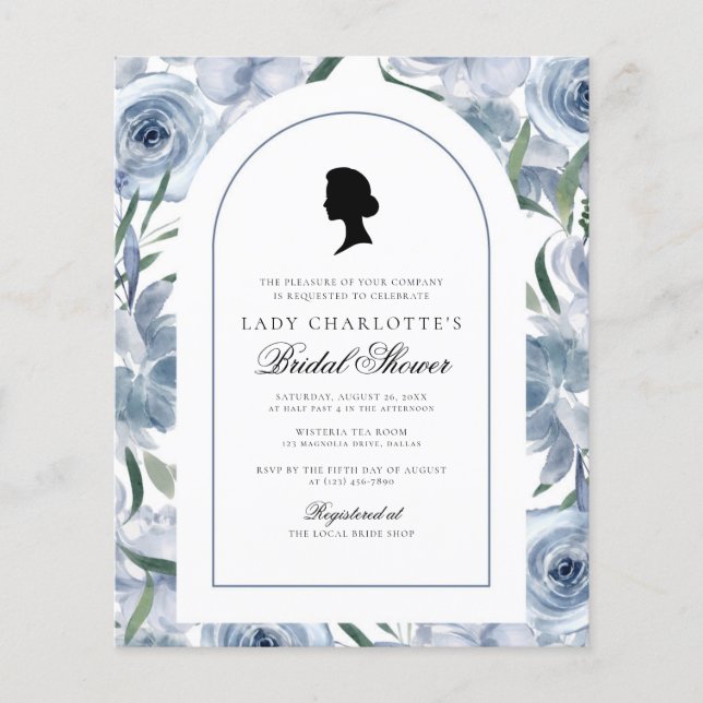Budget Regency Dusty Blue Bridal Shower Invitation (Front)