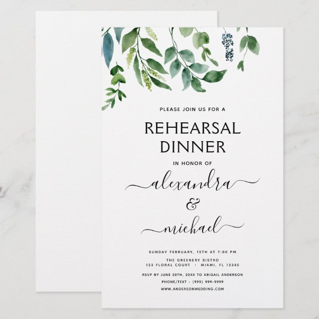Budget Rehearsal Dinner Foliage Greenery Elegant (Front/Back)