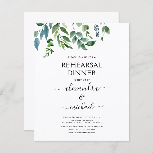 Budget Rehearsal Dinner Foliage Greenery Elegant (Front/Back)