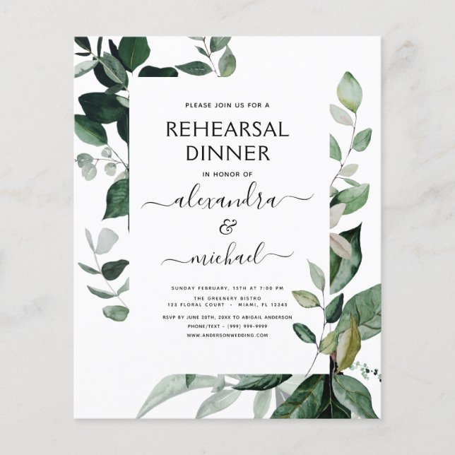 Budget Rehearsal Dinner Foliage Greenery Elegant I Flyer (Front)