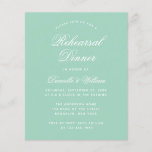 Budget Rehearsal Dinner Mint White Invitation