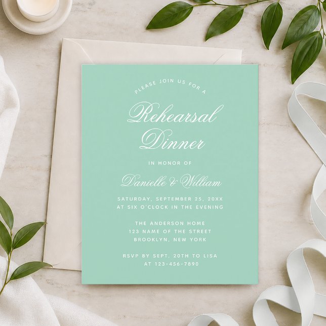 Budget Rehearsal Dinner Mint White Invitation (Creator Uploaded)