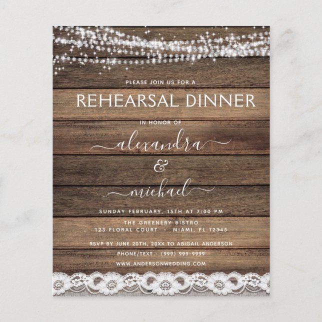 Budget Rehearsal Dinner Rustic Farmhouse Flyer (Front)