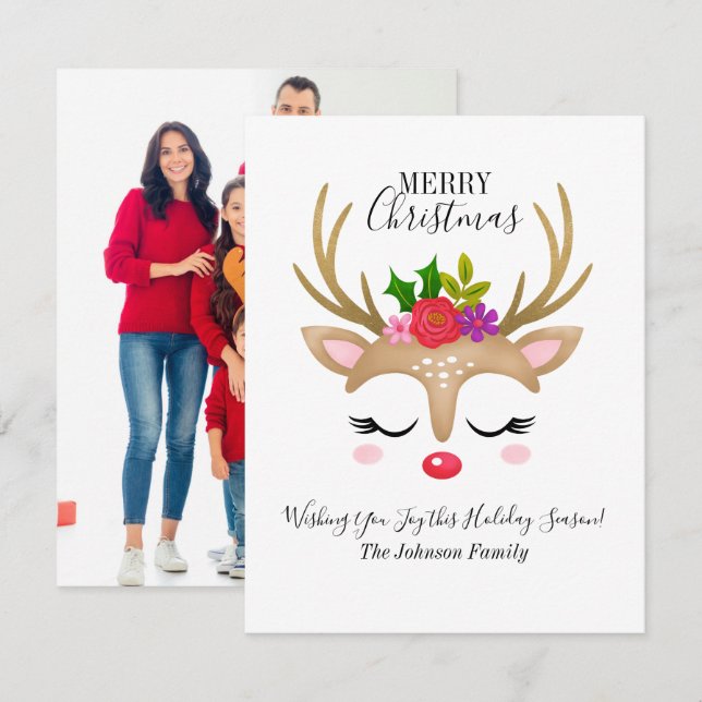 Budget Reindeer Holiday Photo Christmas Card (Front/Back)