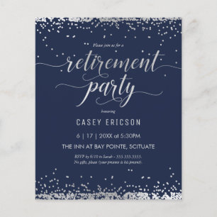 Budget Retirement Party Invite - Silver, Navy Flyer