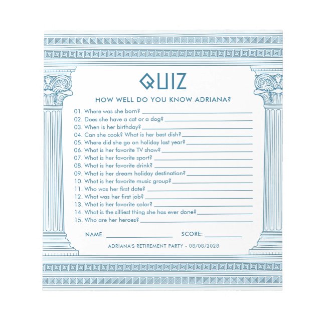 Budget Retirement party quiz Notepad (Front)