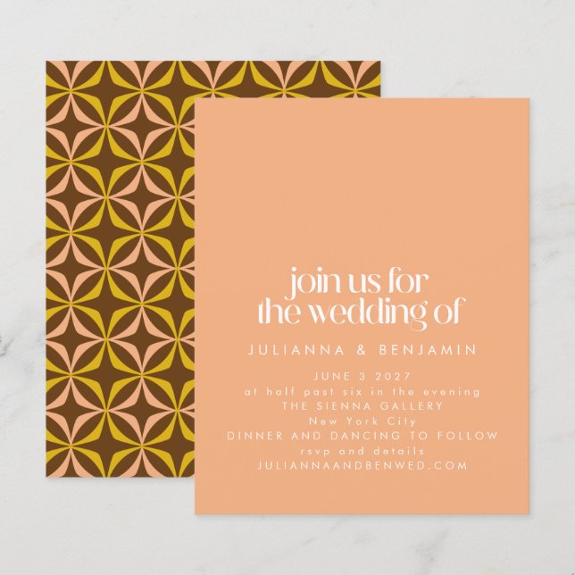 Budget Retro Aesthetic Chic Peach Wedding Invite (Front/Back)