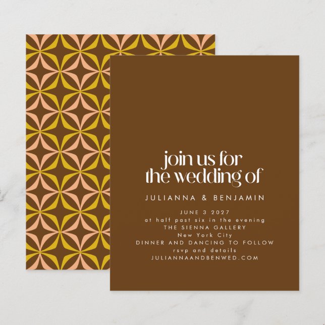Budget Retro Aesthetic Trendy Brown Wedding Invite (Front/Back)