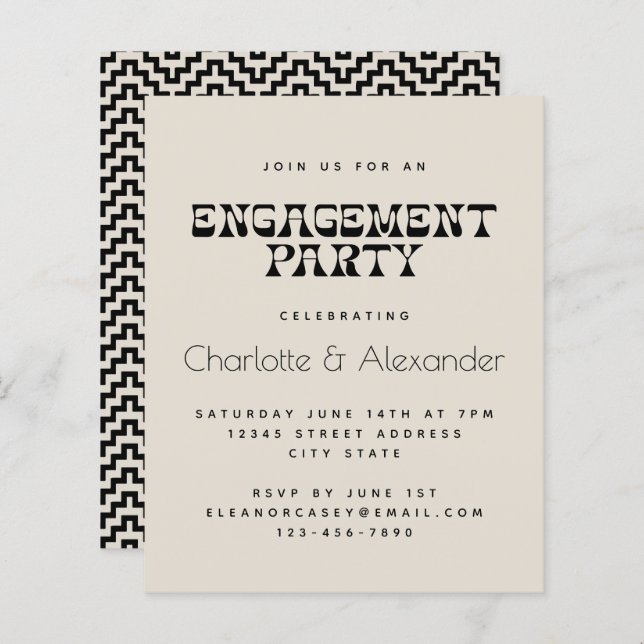 Budget Retro Black and White Engagement Party (Front/Back)