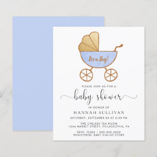 Budget Retro Blue Carriage Baby Boy Shower Invite