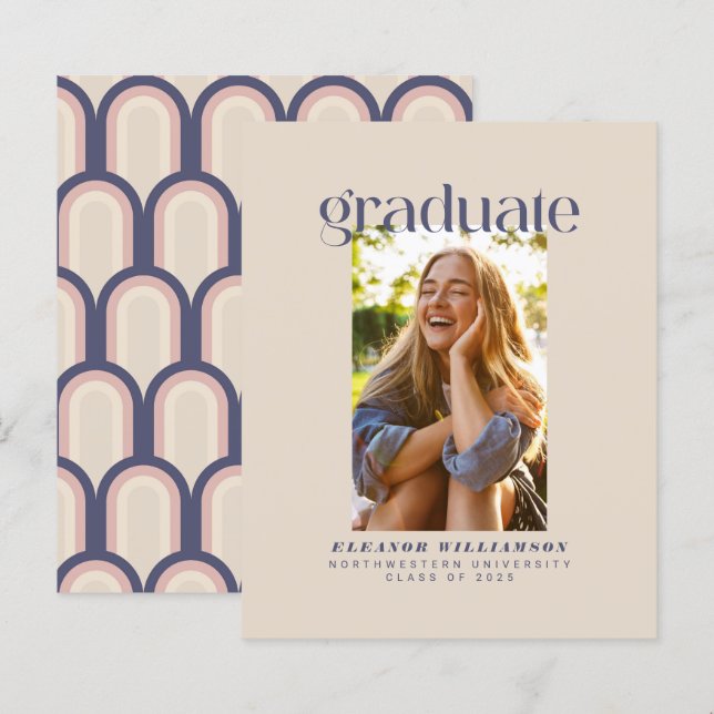 Budget Retro Blush Photo Graduation Announcement (Front/Back)