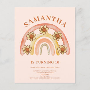Budget Retro Boho Rainbow 10th Birthday Invitation