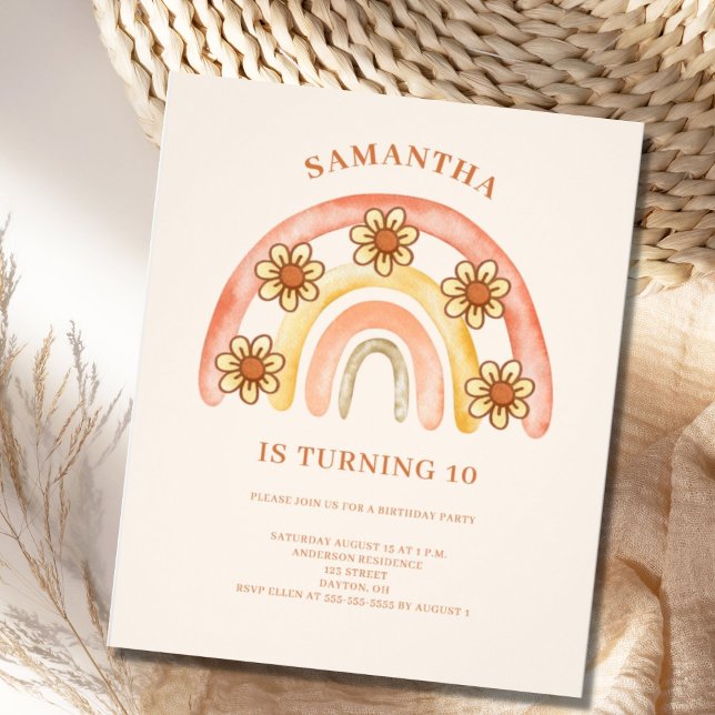 Budget Retro Boho Rainbow 10th Birthday Invitation Flyer (Creator Uploaded)
