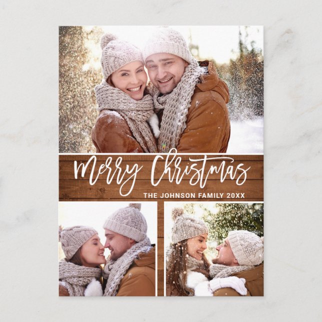 Budget Retro Christmas Rustic PHOTO Greeting Card (Front)