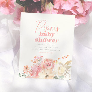 Budget Retro Floral Girl Baby Shower Invitation