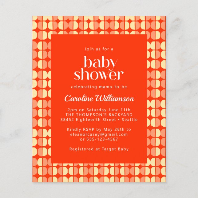 Budget Retro Geometric Red Orange Bold Baby Shower (Front)