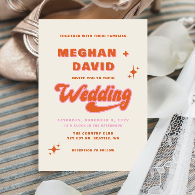 Budget Retro Groovy 70s Cute Wedding Invitations (Creator Uploaded)