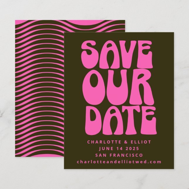 Budget Retro Groovy 70s Pink Green Save The Date (Front/Back)