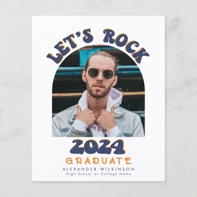 BUDGET Retro Groovy Fun Script GRAD Announcement Flyer (Front)