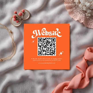 Budget Retro Groovy Script QR Code Wedding Website Enclosure Card