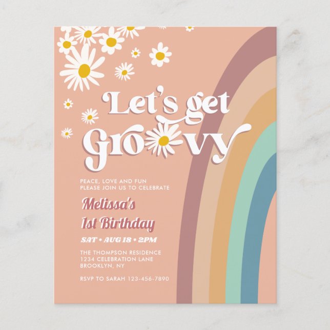 Budget Retro Let's Groovy Daisy Rainbow Birthday (Front)