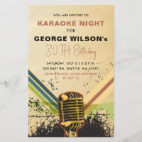 Budget Retro Microphone Karaoke Party Invitation