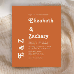 Budget Retro Minimal Burnt Orange Wedding Invite
