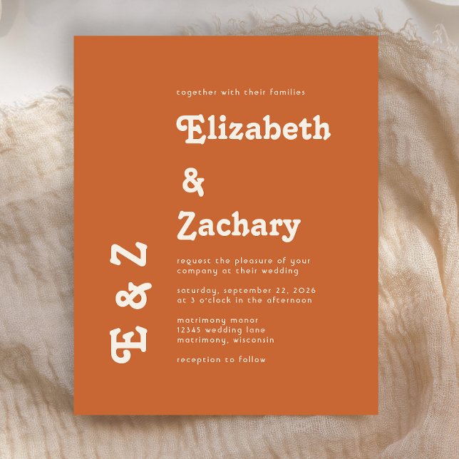 Budget Retro Minimal Burnt Orange Wedding Invite (Creator Uploaded)